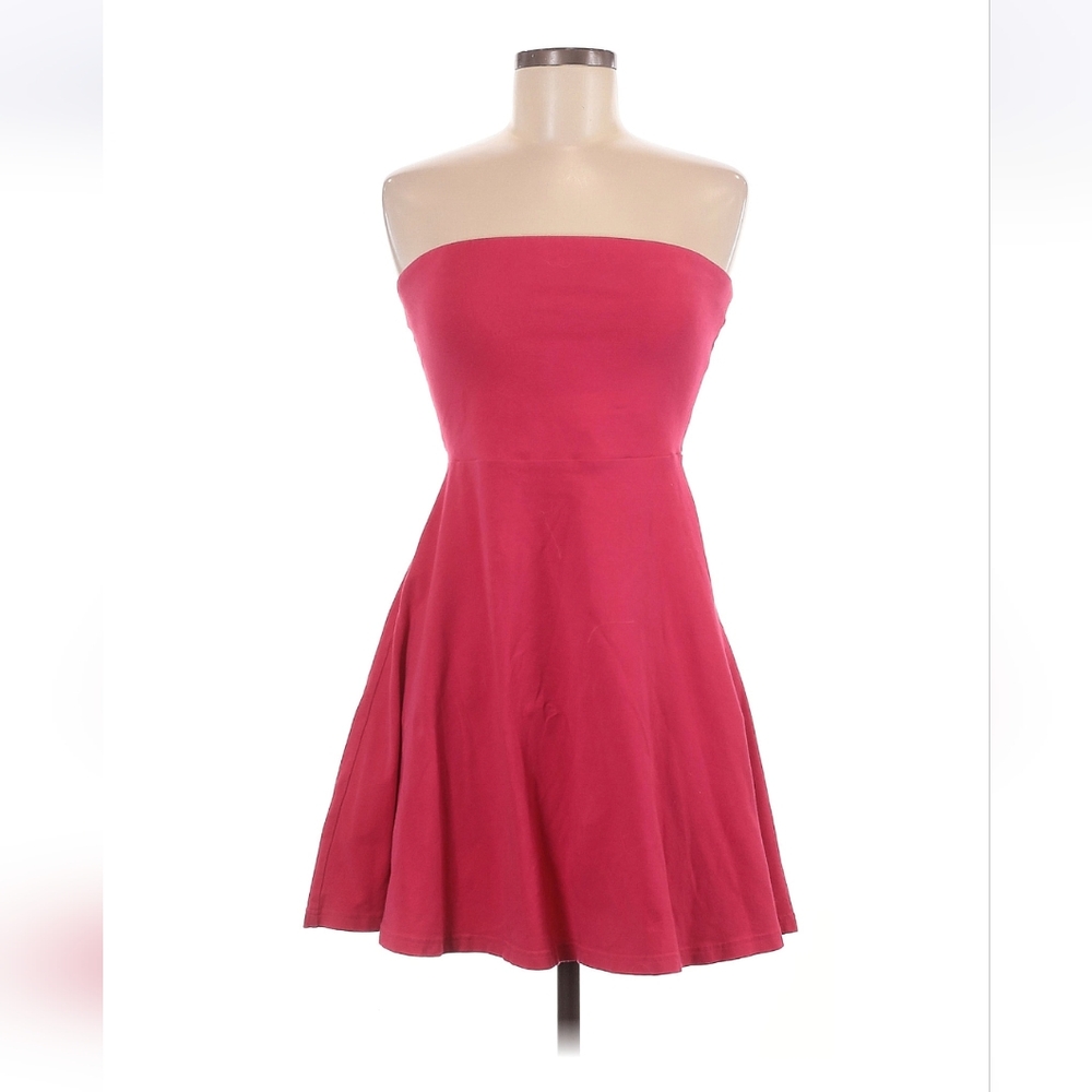 Express Pink Strapless Fit & Flare Dress